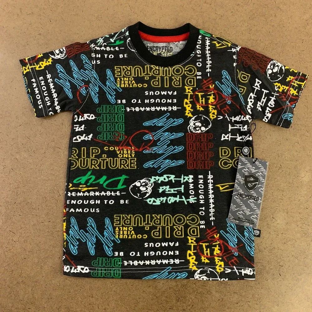 Encrypted Boys Size 4 Colorblock Drip Printed 2 Piece T-Shirt & Shorts Set NWT
